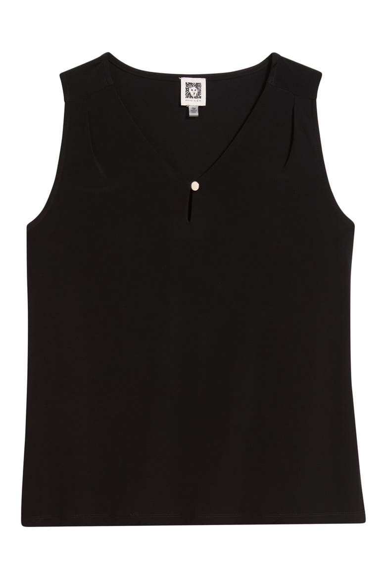 Pleated V-Neck Top, Alternate, color, ANNE BLACK