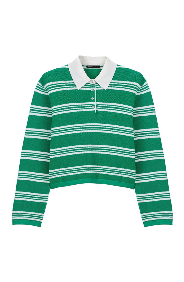 maje Cropped striped polo sweater, Alternate, color, Green