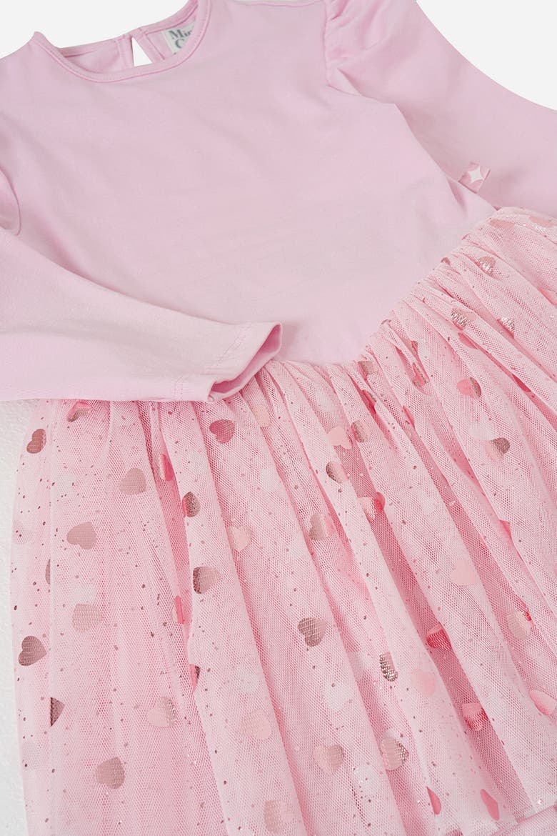 Gleam Long Sleeve Foil Heart Tulle Dress, Alternate, color, Pink Blush
