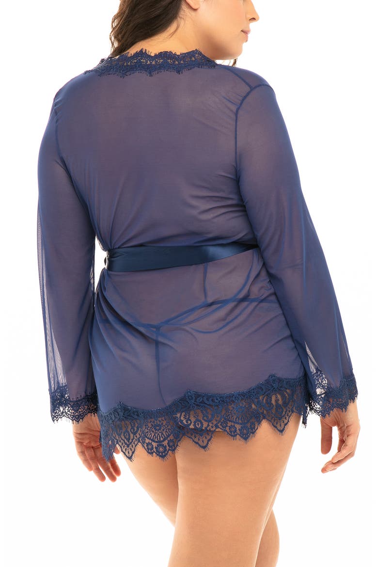 Lace Trim Mesh Robe & G-String Set, Alternate, color, ESTATE BLUE