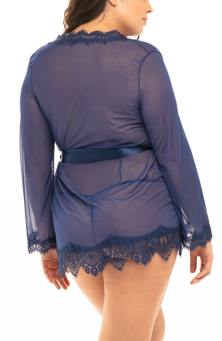 Oh La La Cheri Lace Trim Mesh Robe & G-String Set, Alternate, color, Estate Blue