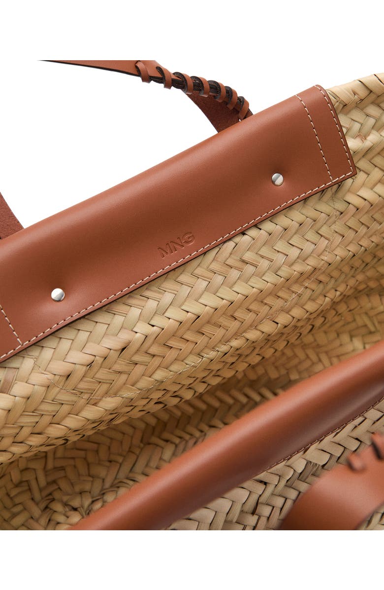 MANGO Large Straw Basket Bag, Alternate, color, Leather