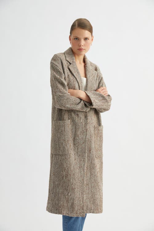 Labeca London Oversized Herringbone Coat In Multi