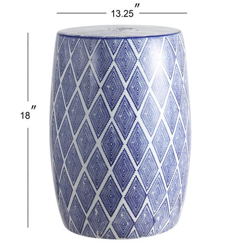 Jonathan Y Moroccan Diamonds 18" Ceramic Drum Garden Stool In Blue/white