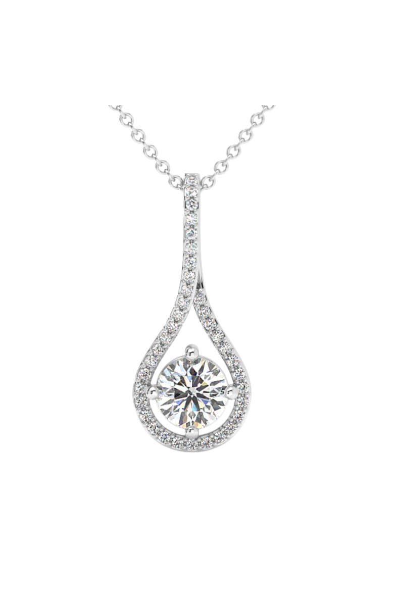 Bliss Diamond 1 1/10Ct TW Diamond Halo Drop Pendant 14k Gold Necklace Lab Grown 1" Tall, Main, color, 14K White Gold