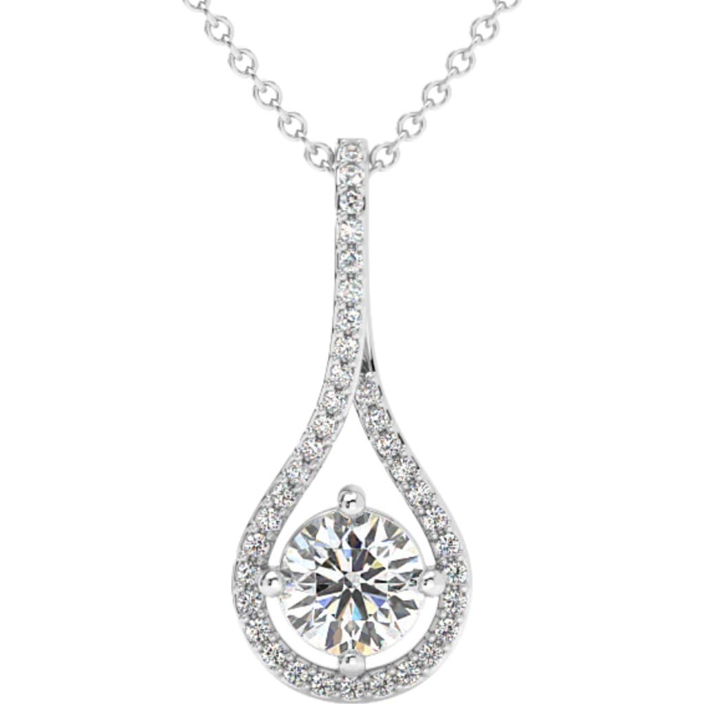Bliss Diamond 1 1/10ct Tw Diamond Halo Drop Pendant 14k Gold Necklace Lab Grown 1" Tall In Silver