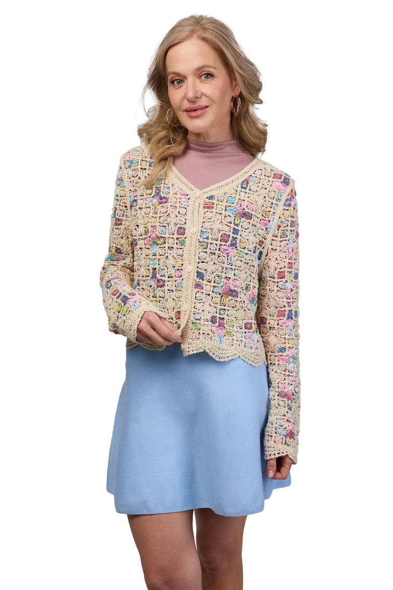 Delicate Floral Crochet Cardigan Sweater, Alternate, color, IVORY