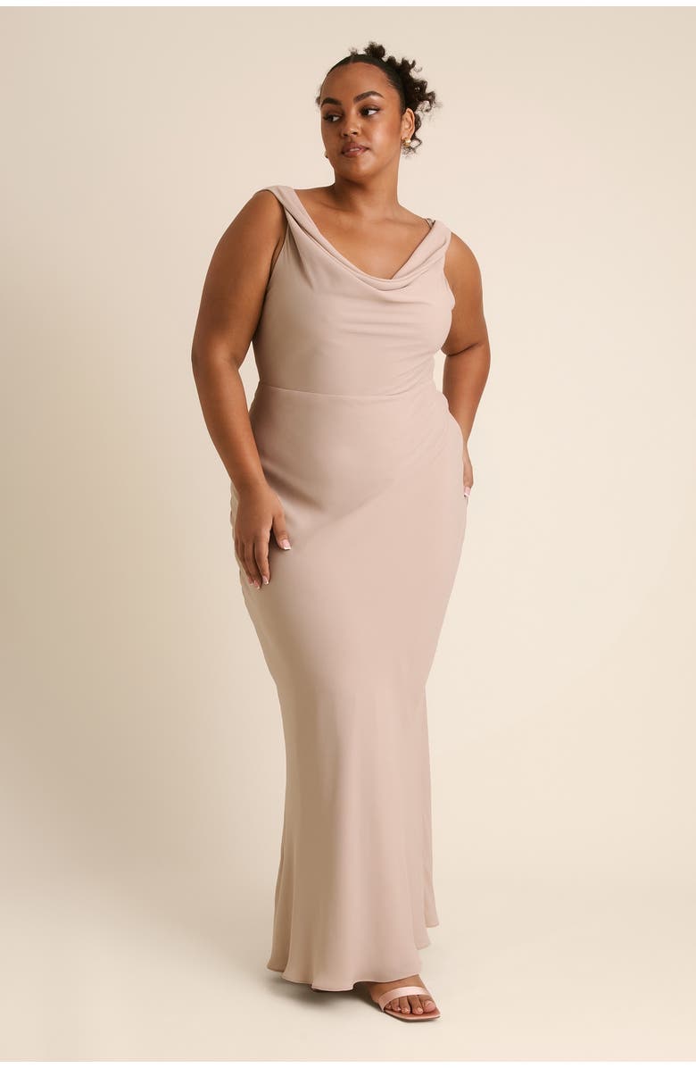 Six Stories Plunge Cowl Chiffon Bridesmaid Dress, Main, color, Truffle