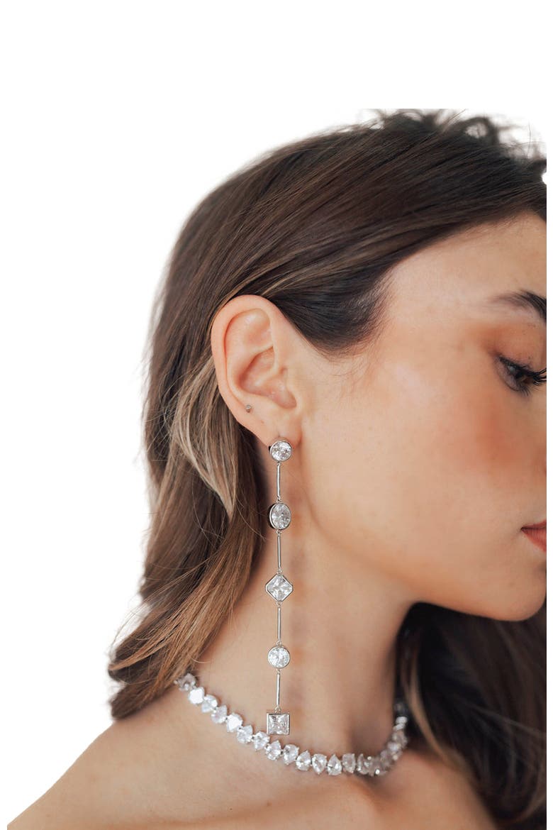 Carmela Bezel Crystal Drop Earrings, Alternate, color, Silver