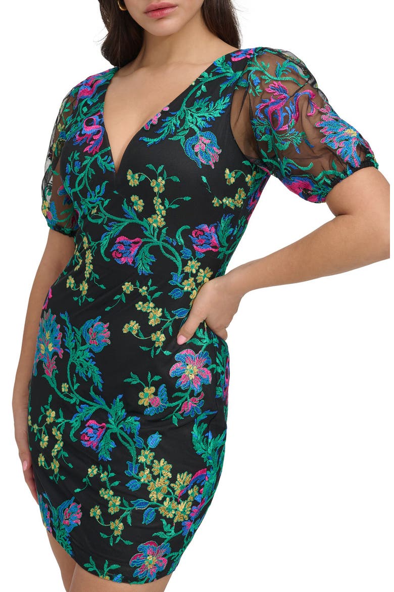 Floral Embroidered Mesh Minidress, Alternate, color, BLACK MULTI