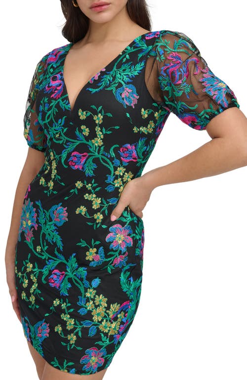 Siena Floral Embroidered Mesh Minidress In Black