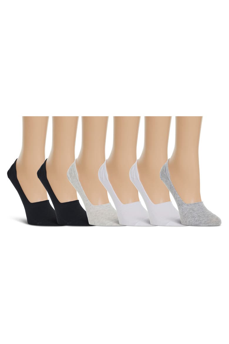 6-Pack No-Show Duster Liner Socks, Main, color, HEATHER GREY/ WHITE/ BLACK