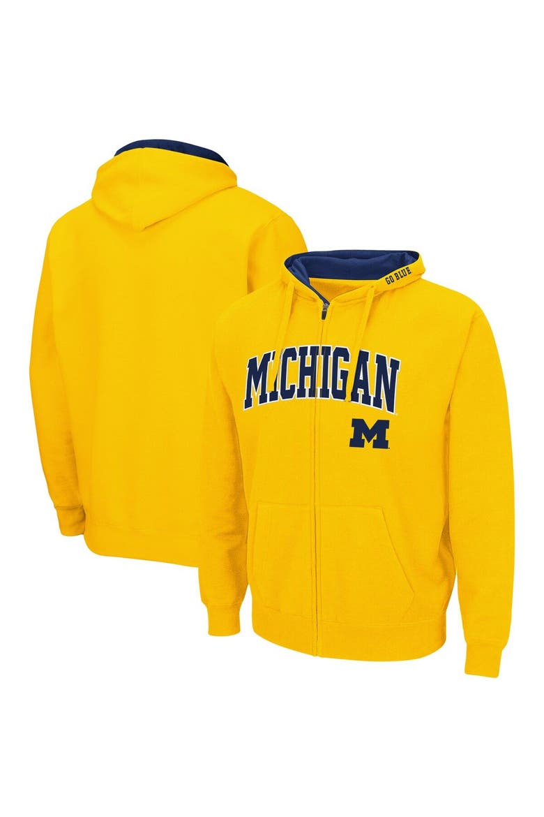 Men's Colosseum Maize Michigan Wolverines Arch & Logo 3.0 Full-Zip Hoodie, Main, color, Maize