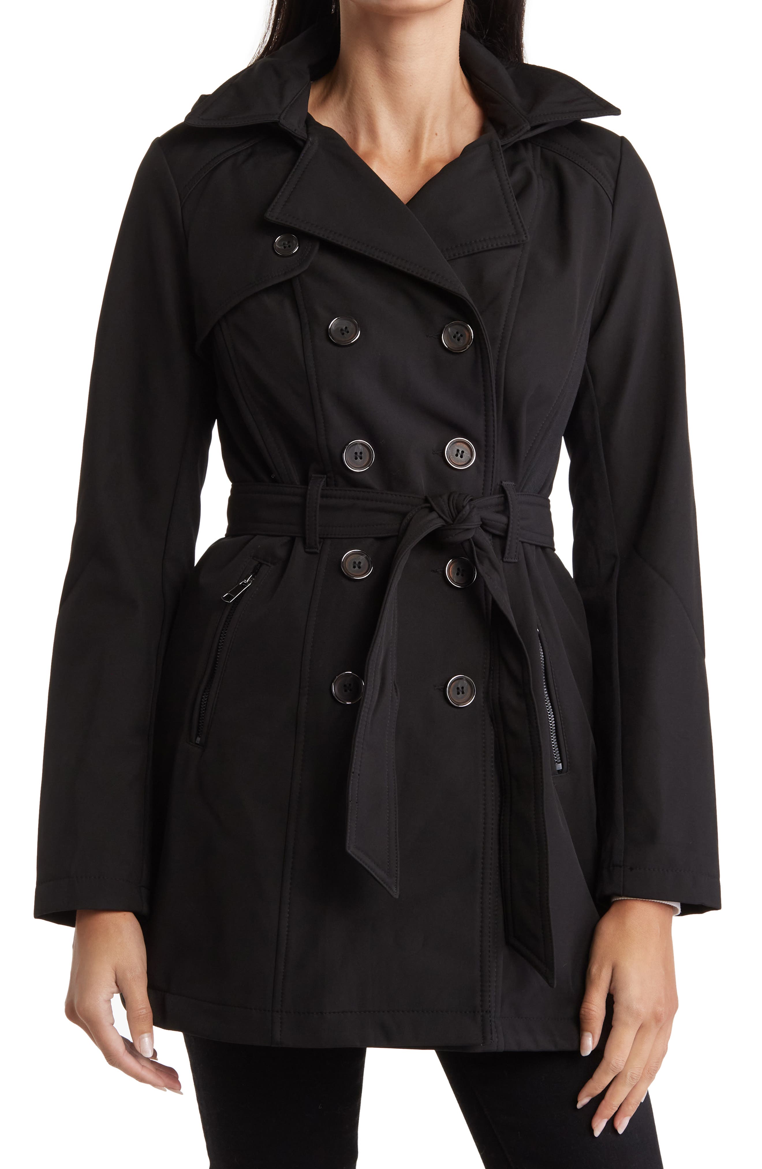 Water-Resistant Hooded Double-Breasted Trench Coat