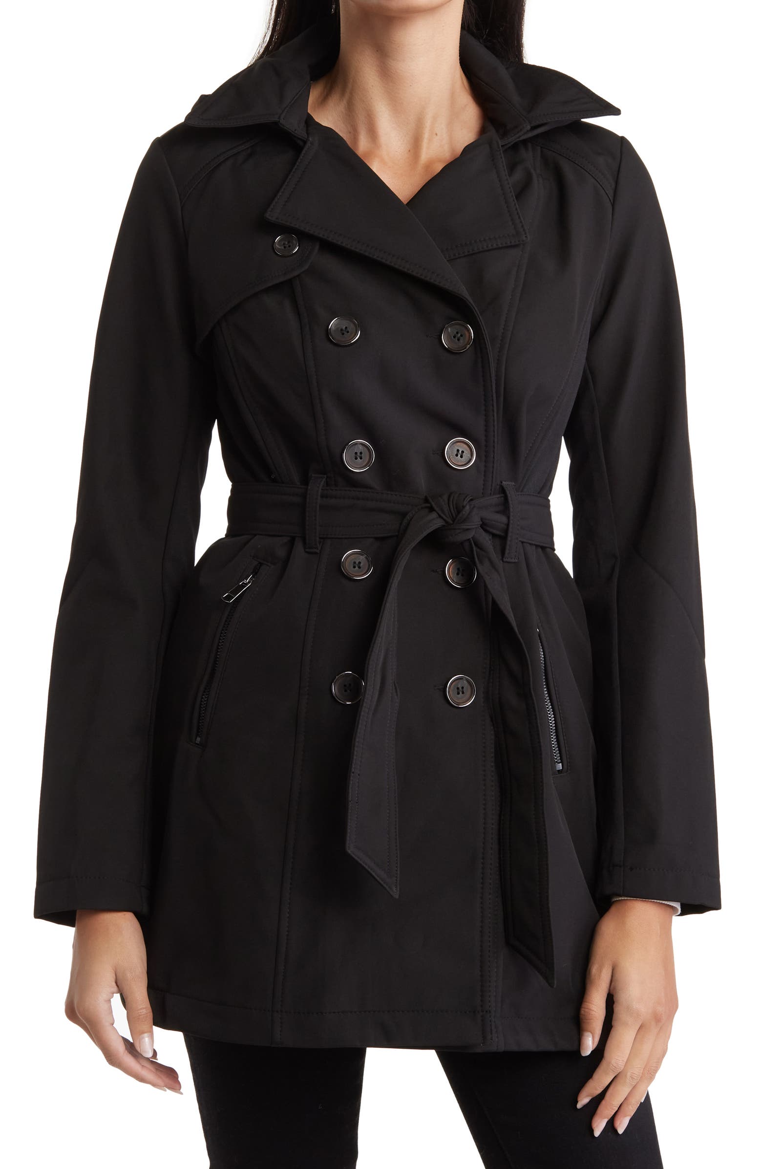 Sebby Coat Ruffles Sebby Water-Resistant Hooded Double-Breasted Trench Coat | Nordstromrack
