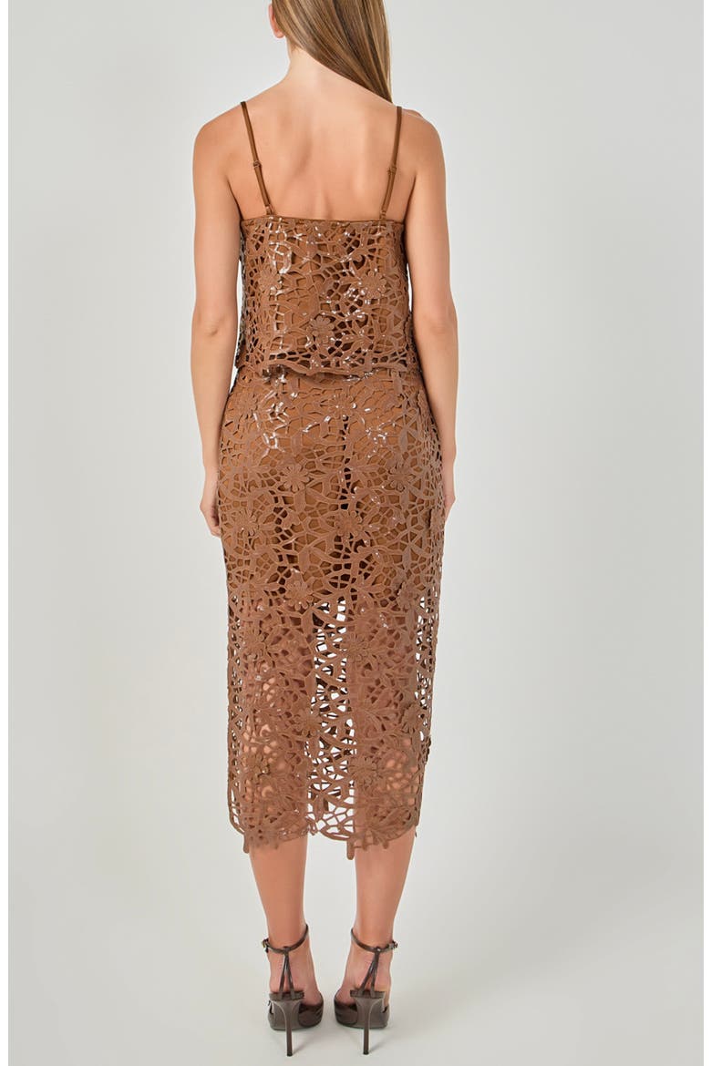 Sequin Floral Lace Midi Skirt, Alternate, color, DARK BROWN