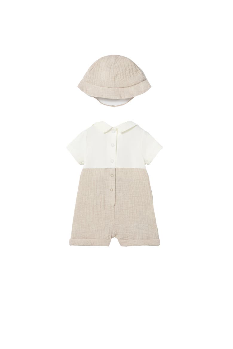 Romper & Hat Set, Alternate, color, Beige