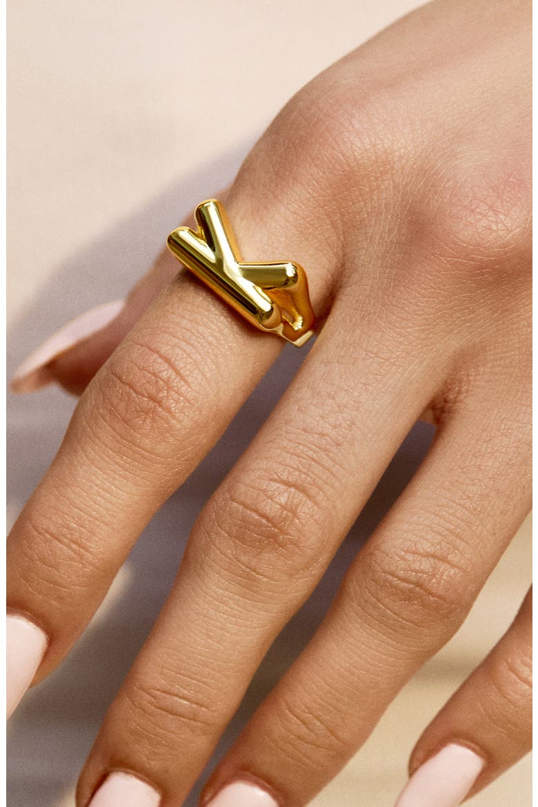 Pavé Bubble Initial Ring, Alternate, color, GOLD INITIAL