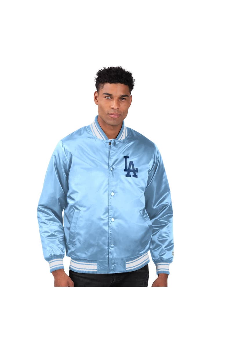 STARTER Men's Starter Light Blue Los Angeles Dodgers Locker Room Satin Full-Snap Varsity Jacket, Main, color, Light Blue