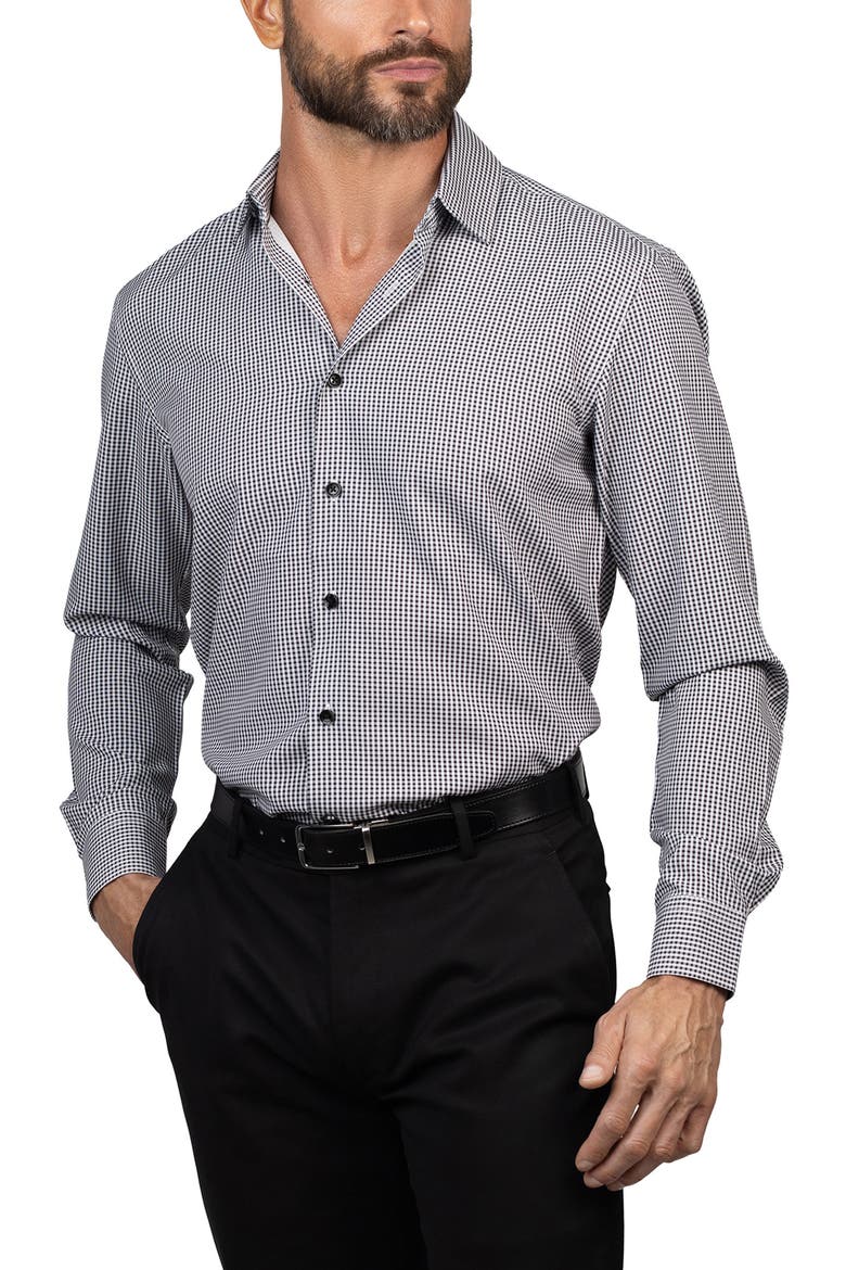Trim Fit Gingham Dress Shirt, Alternate, color, BLACK/ WHITE