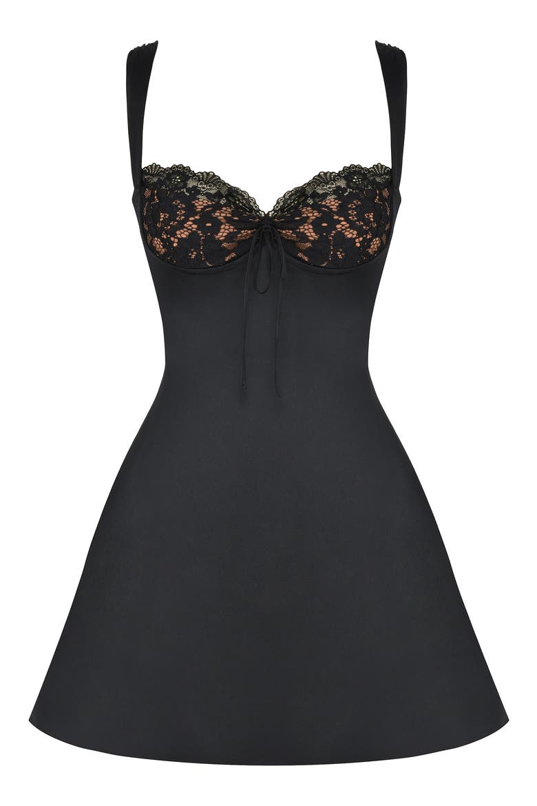 Adriana Lace Inset Satin Minidress, Alternate, color, BLACK