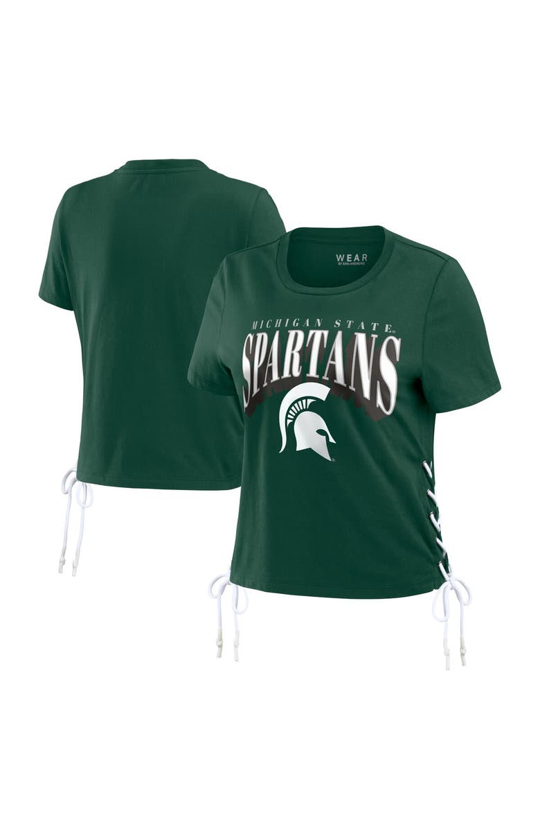 WEAR by Erin Andrews Women's WEAR by Erin Andrews Green Michigan State Spartans Side Lace-Up Modest Crop T-Shirt, Main, color, Green
