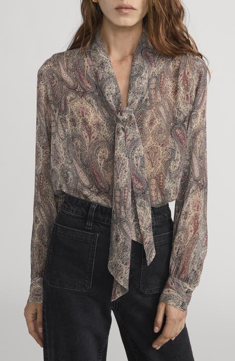 The Paisley Tie Neck Silk Shirt