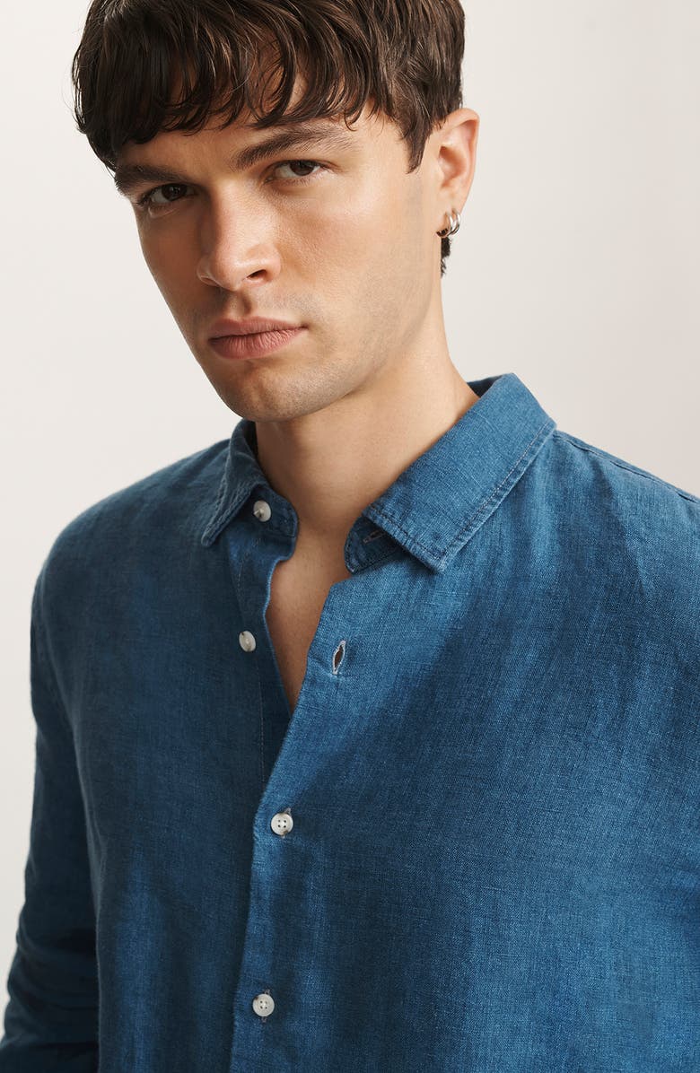 Mavi Jeans Indigo Slub Linen Button-Up Shirt, Alternate, color, Indigo