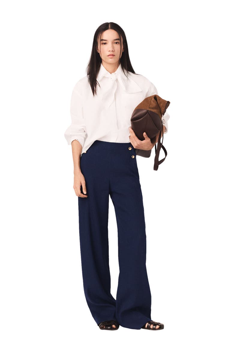 Linen-blend sailor trousers, Main, color, Navy