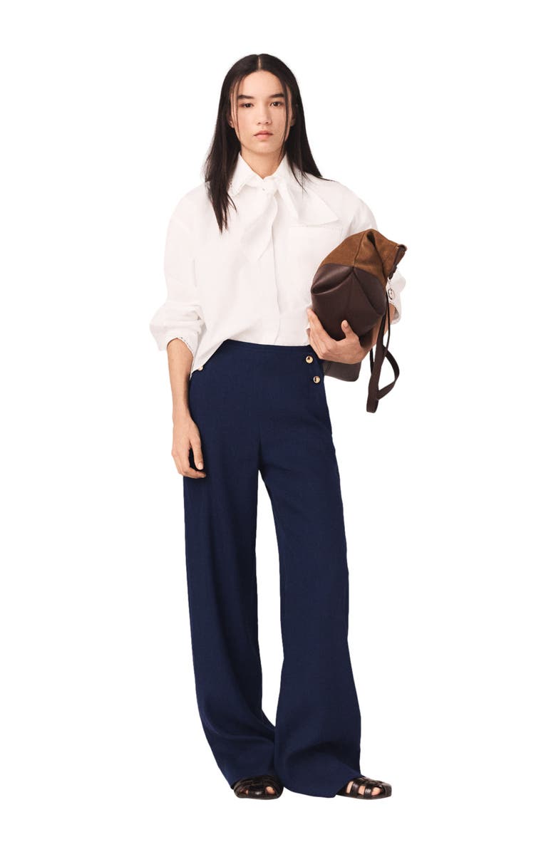 maje Linen-blend sailor trousers, Main, color, Navy