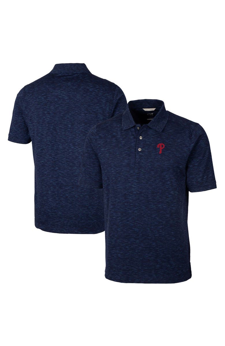 Cutter & Buck Men's Cutter & Buck Heathered Navy Philadelphia Phillies Advantage Space Dye Tri-Blend Polo, Alternate, color, Heather Navy
