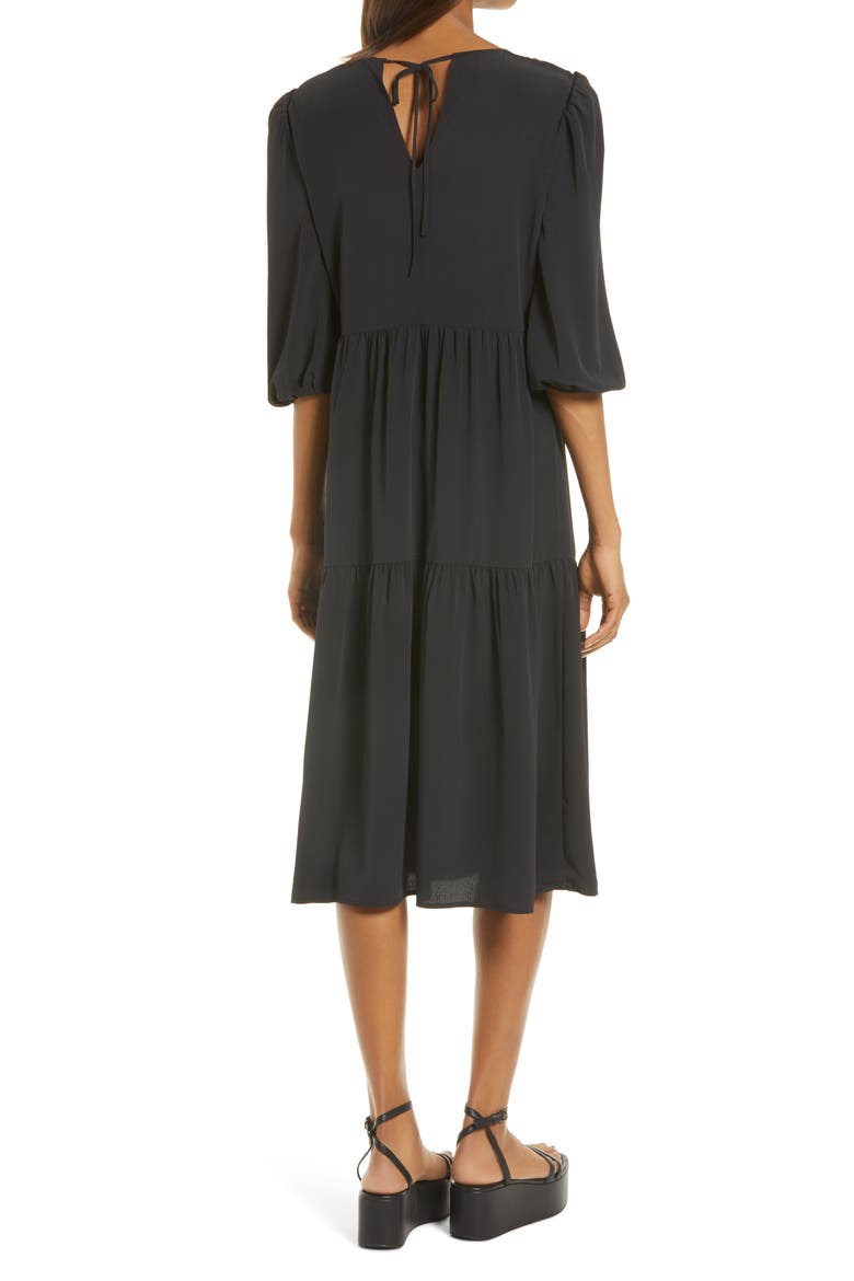 Tie Back Midi Dress, Alternate, color, BLACK