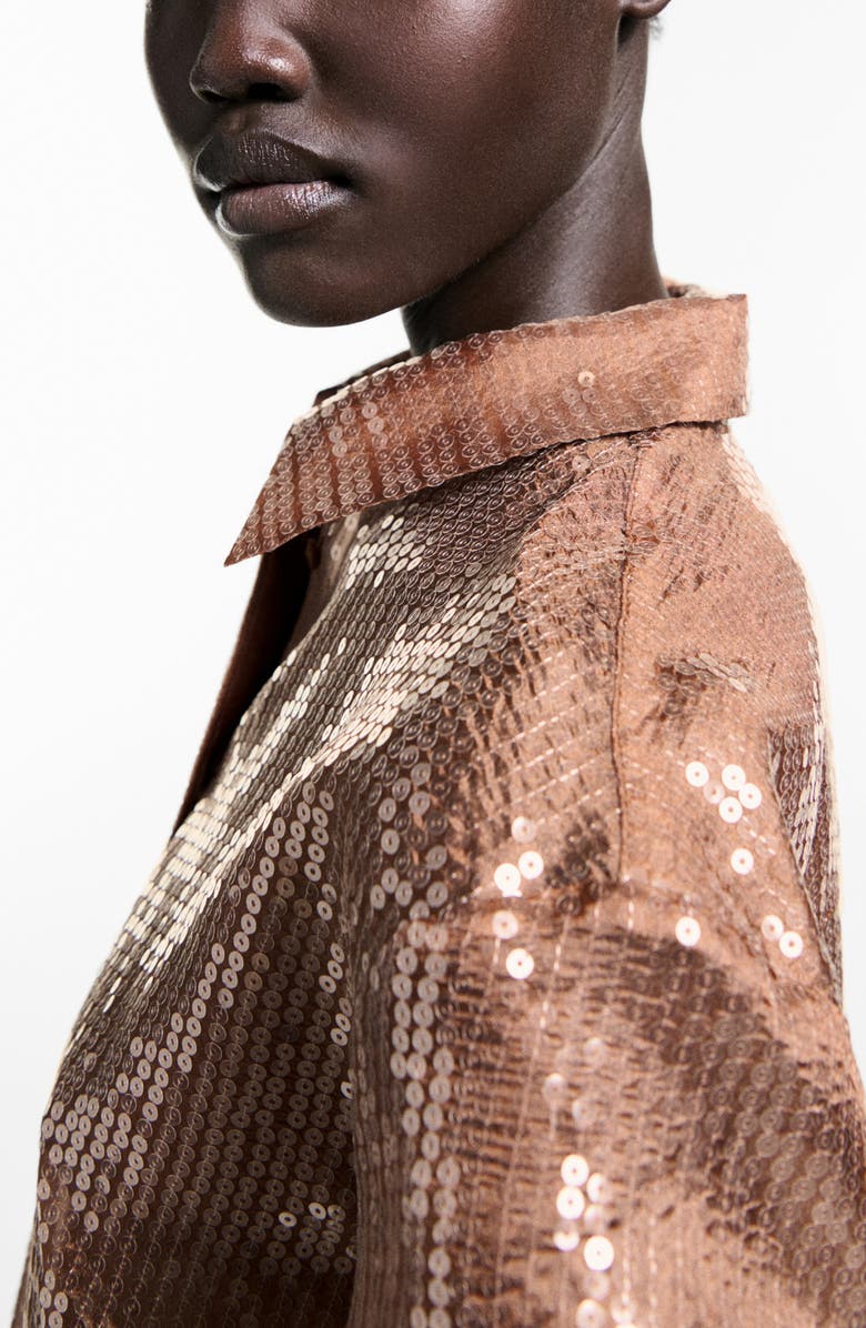 MANGO Cristal Sheer Sequin Button-Up Shirt, Alternate, color, 