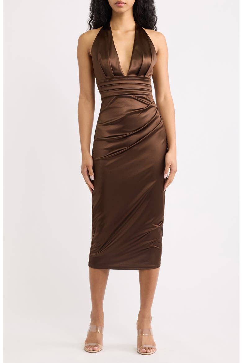 Satine Halter Midi Dress, Main, color, CHOCOLATE BROWN