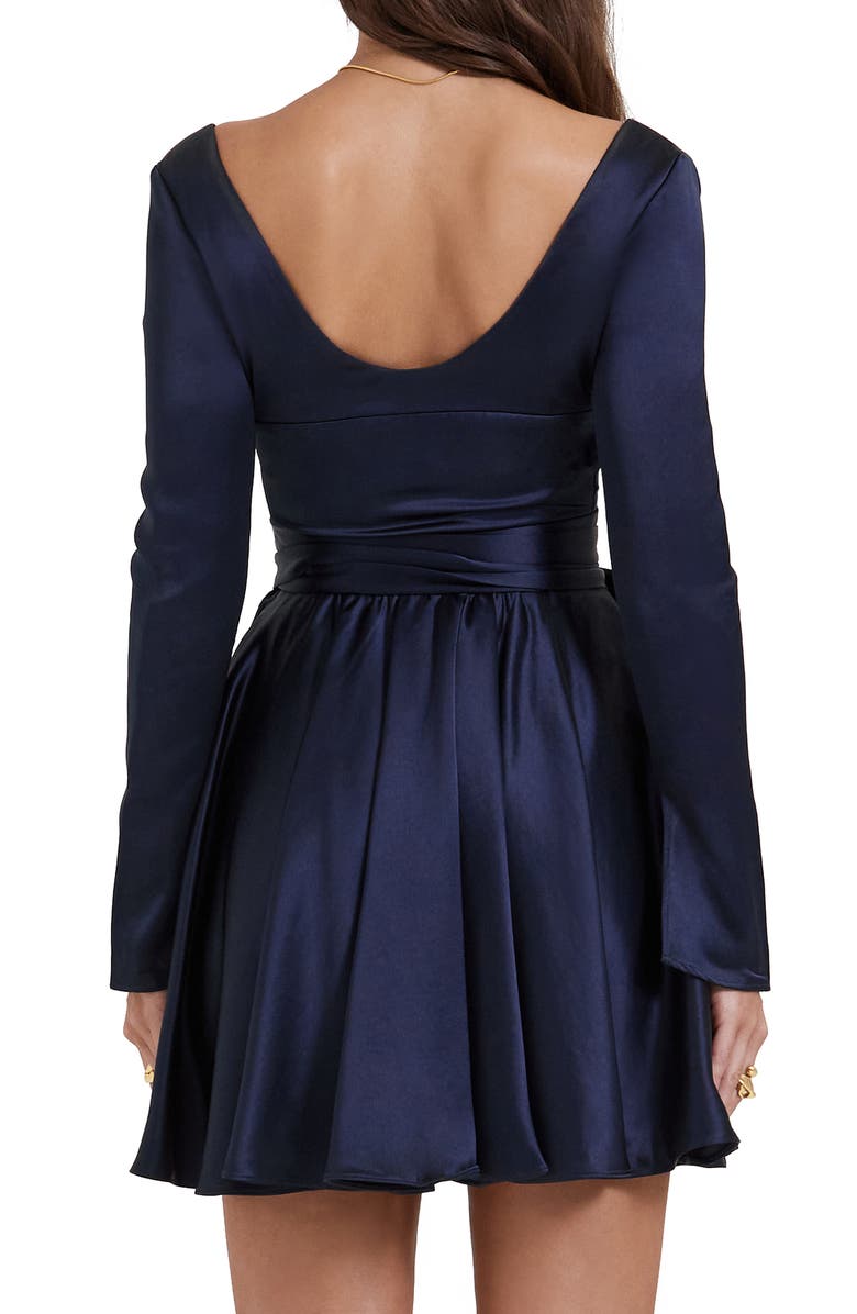 HOUSE OF CB Dominique Crossover Strap Long Sleeve Satin Fit & Flare Dress, Alternate, color, 
