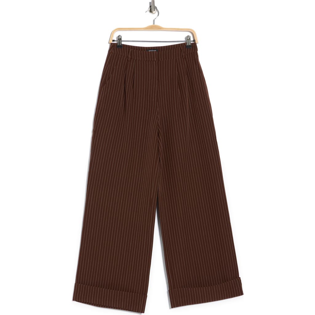 Area Stars Quinn Pinstripe Cuffed Wide Leg Pants In Brown