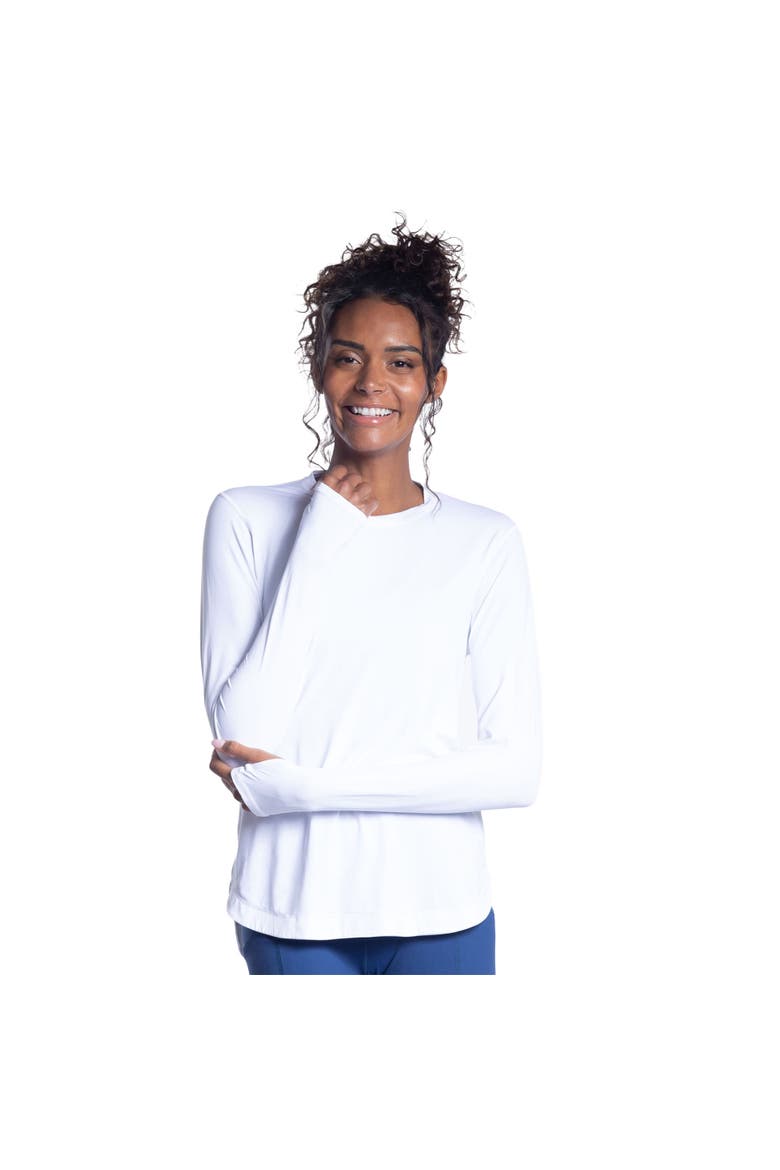 Women's Long Sleeve Sun and UV Protection Relaxed Scallop Top, Main, color, White
