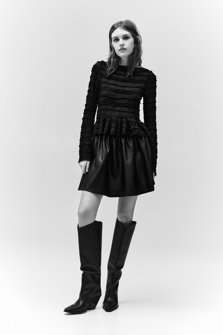 Smocked Top, Alternate, color, Black