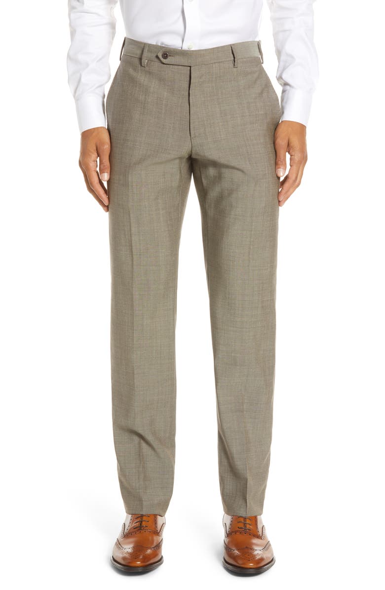 Zanella Parker Flat Front Solid Wool Dress Pants, Main, color,