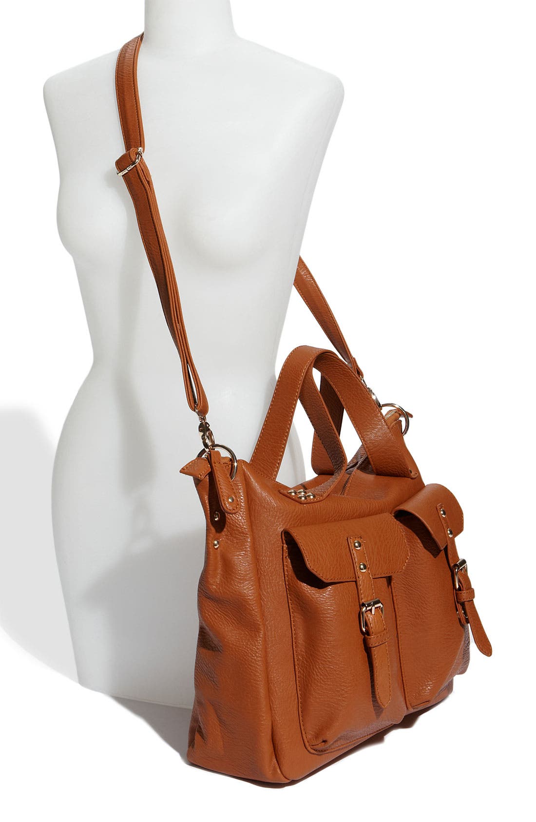 'Triple 7' Oversized Faux Leather Tote, Alternate, color, Cognac