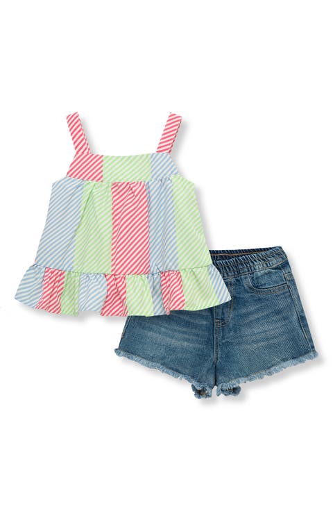 Stripe Ruffle Hem Tank & Denim Shorts Set (Baby)