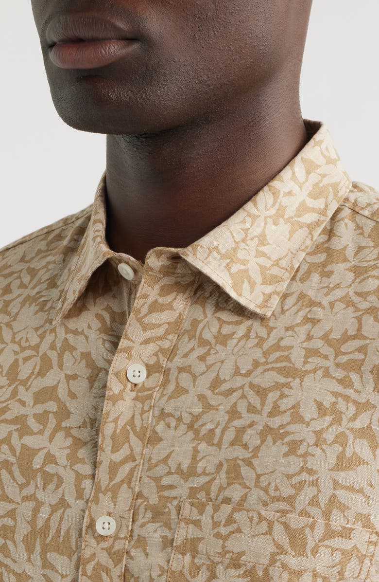 Nordstrom Shadows Short Sleeve Linen Button Front Shirt, Alternate, color, Tan Floral Shadows