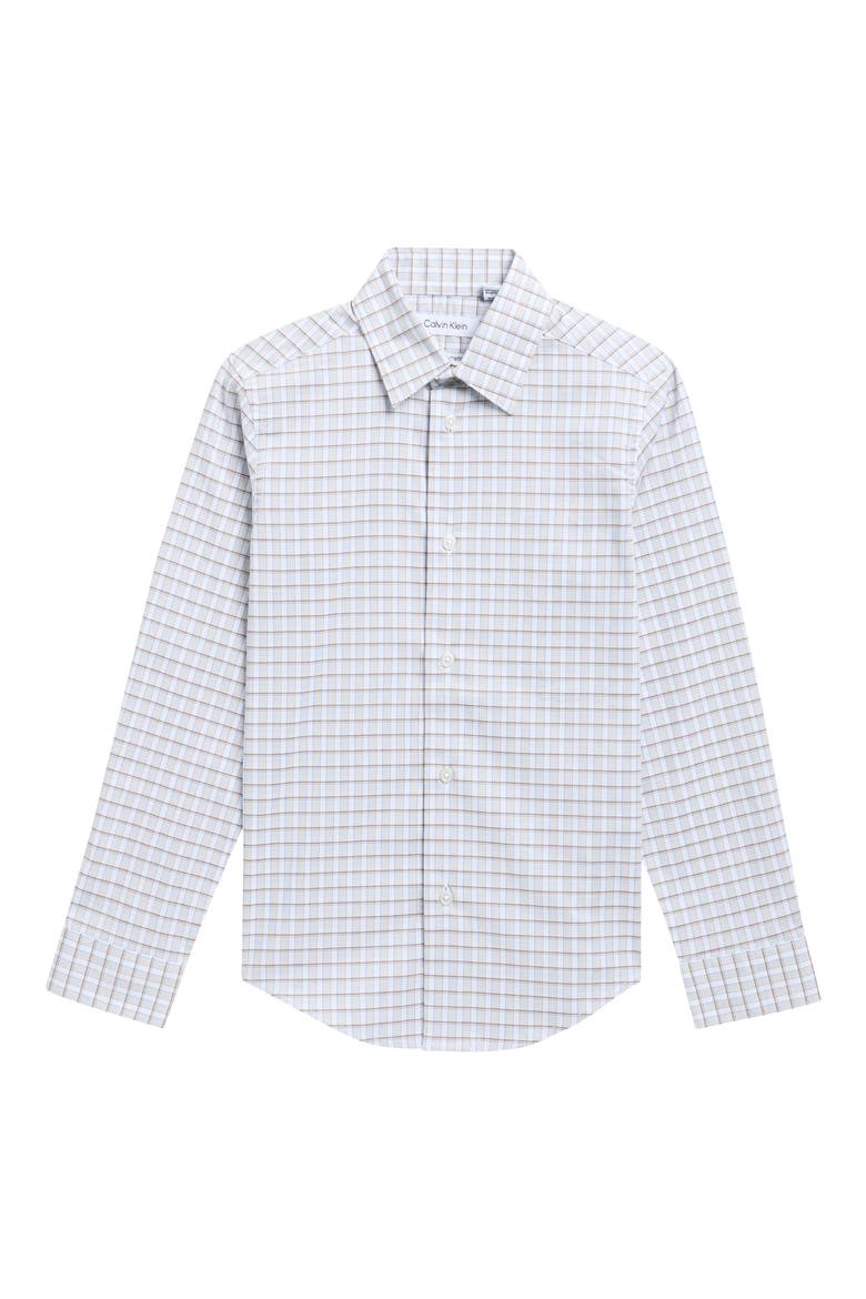 Kids' Plaid Stretch Button-Up Shirt, Main, color, MED BLUE