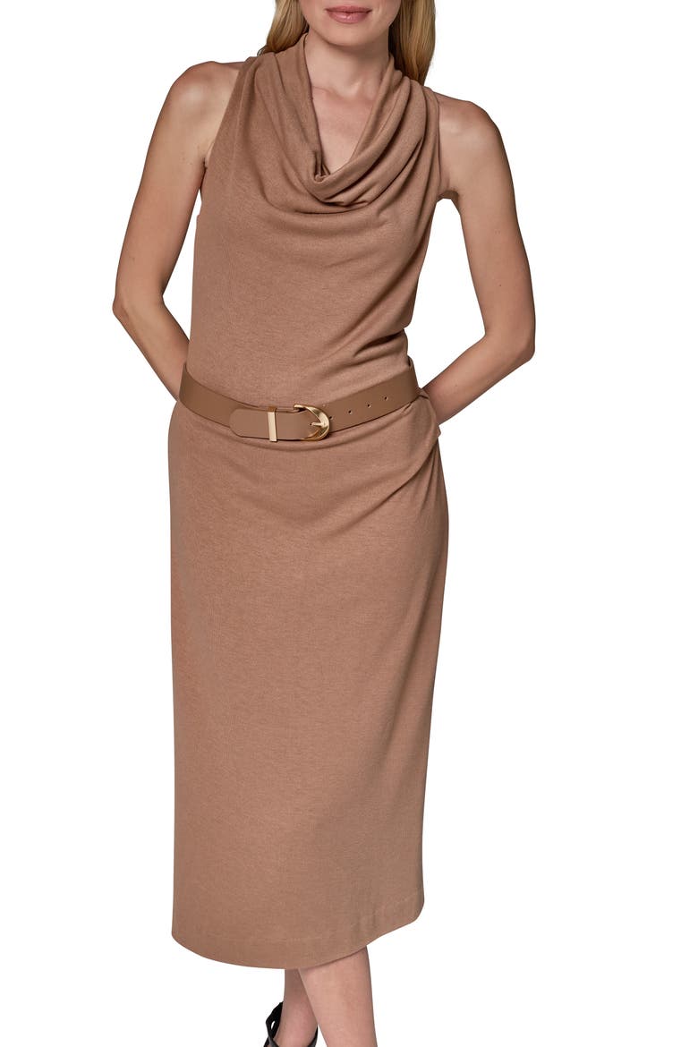 Cowl Neck Sleeveless Midi Dress, Alternate, color, CAMEL
