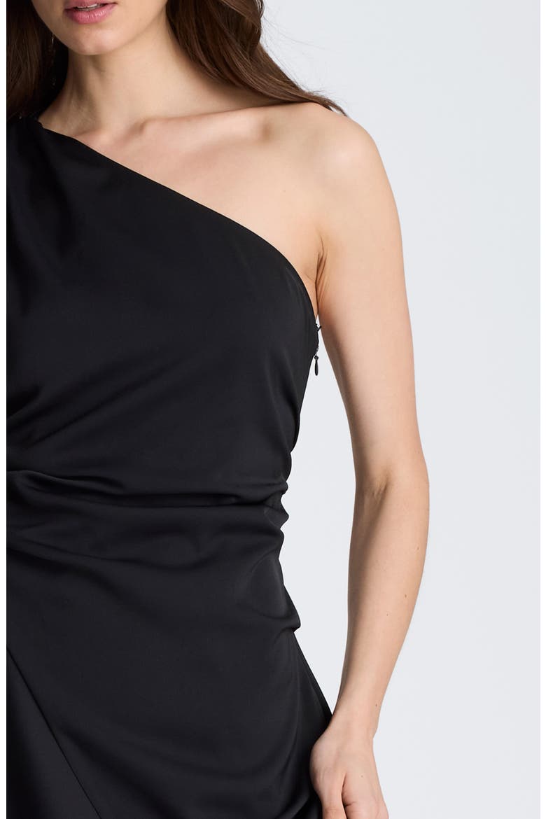 One-Shoulder Lace Hem Asymmetric Dress, Alternate, color, BLACK