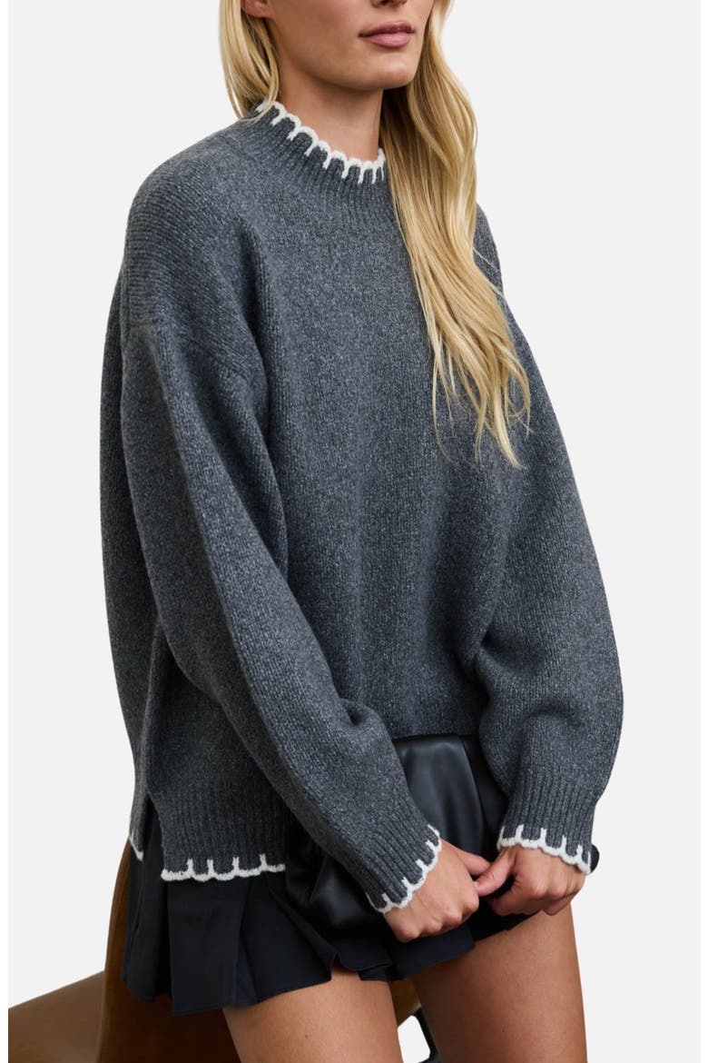 Scalloped Trim Sweater, Alternate, color, CHARCOAL MULTI