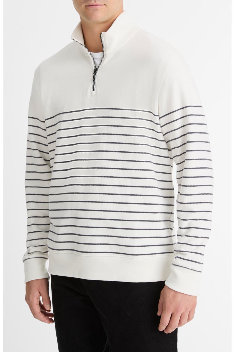 Stripe Sueded Quarter-Zip Top, Alternate, color, OFF WHITE/ STORMY NIGHT