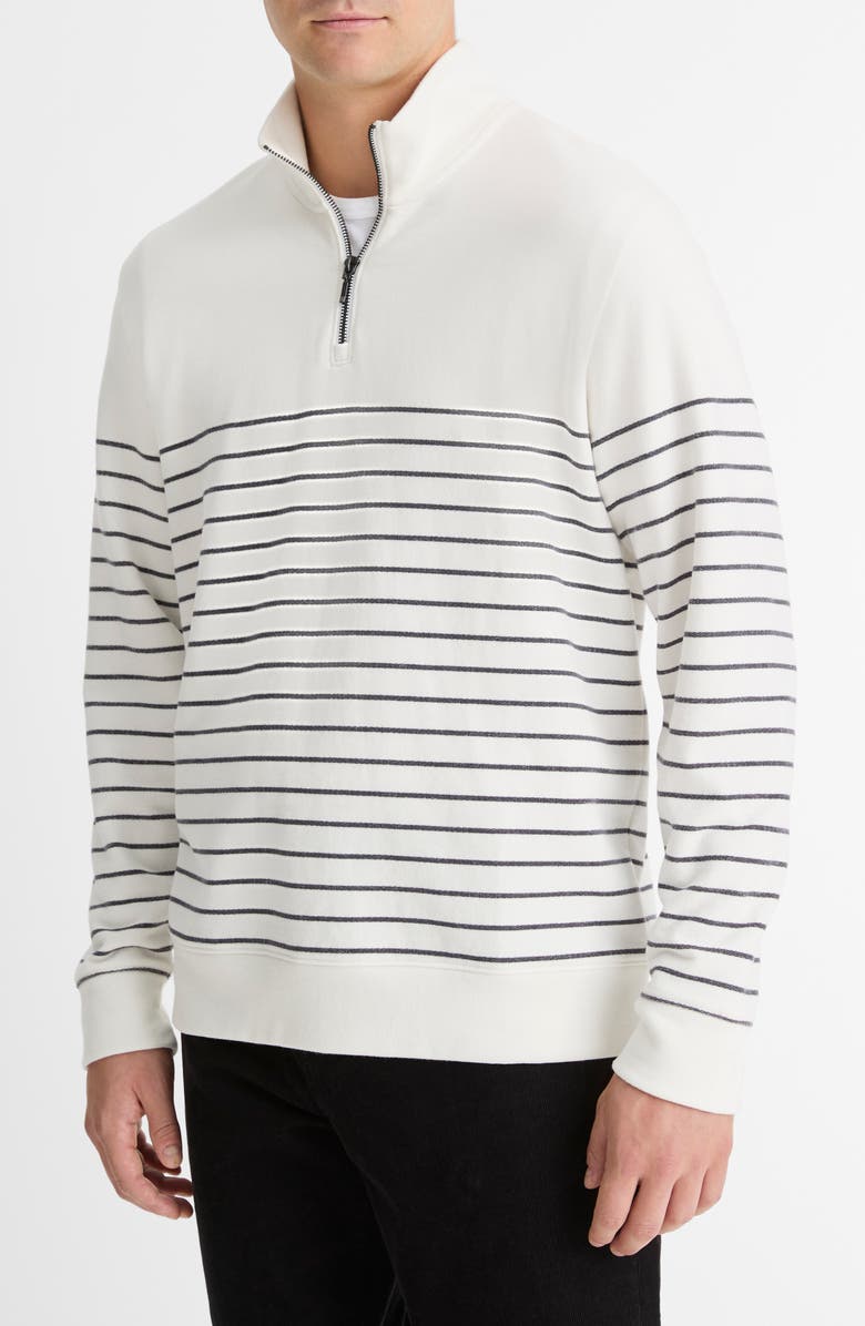 Vince Stripe Sueded Quarter-Zip Top, Alternate, color, Off White/ Stormy Night