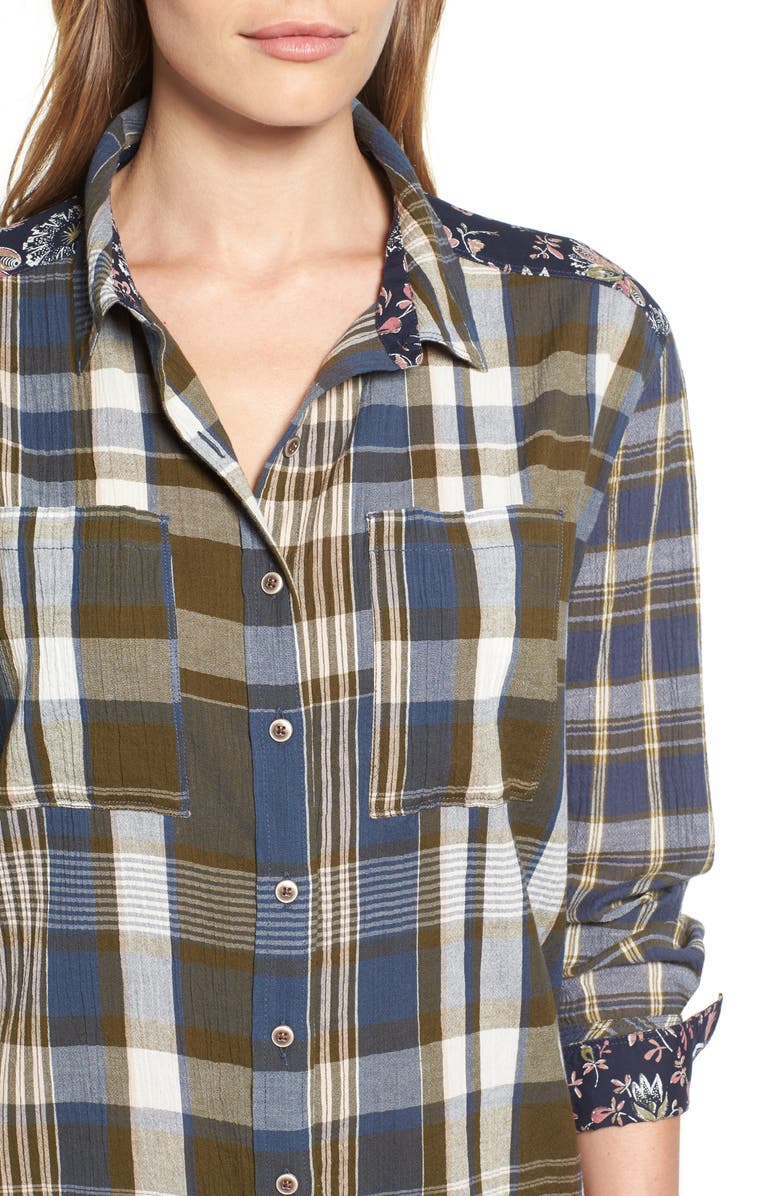 Caslon<sup>®</sup> Plaid & Floral Tunic Shirt, Alternate, color,