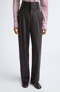 MONSE Double Waistband Pleated Pinstripe Stretch Wool Straight Leg Pants